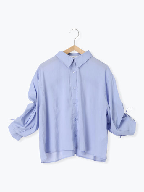 Samansa Mos2 blue「ショート丈シャーリングブラウス」|シャツ・ブラウス|
