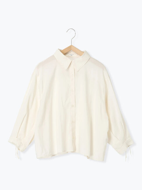 Samansa Mos2 blue「ショート丈シャーリングブラウス」|シャツ・ブラウス|