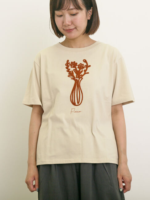 Samansa Mos2「花瓶柄コード刺繍Tシャツ」|Tシャツ・カットソー|