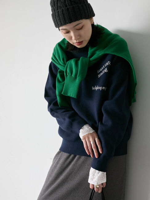 Samansa Mos2 blue「【Hug knit】ロゴプルオーバー」|ニット・セーター|