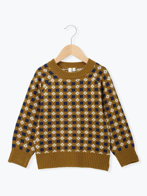 Samansa Mos2 Lagom「【マシンウォッシャブル】ジャカード総柄ニット」|ニット・セーター|キャメル