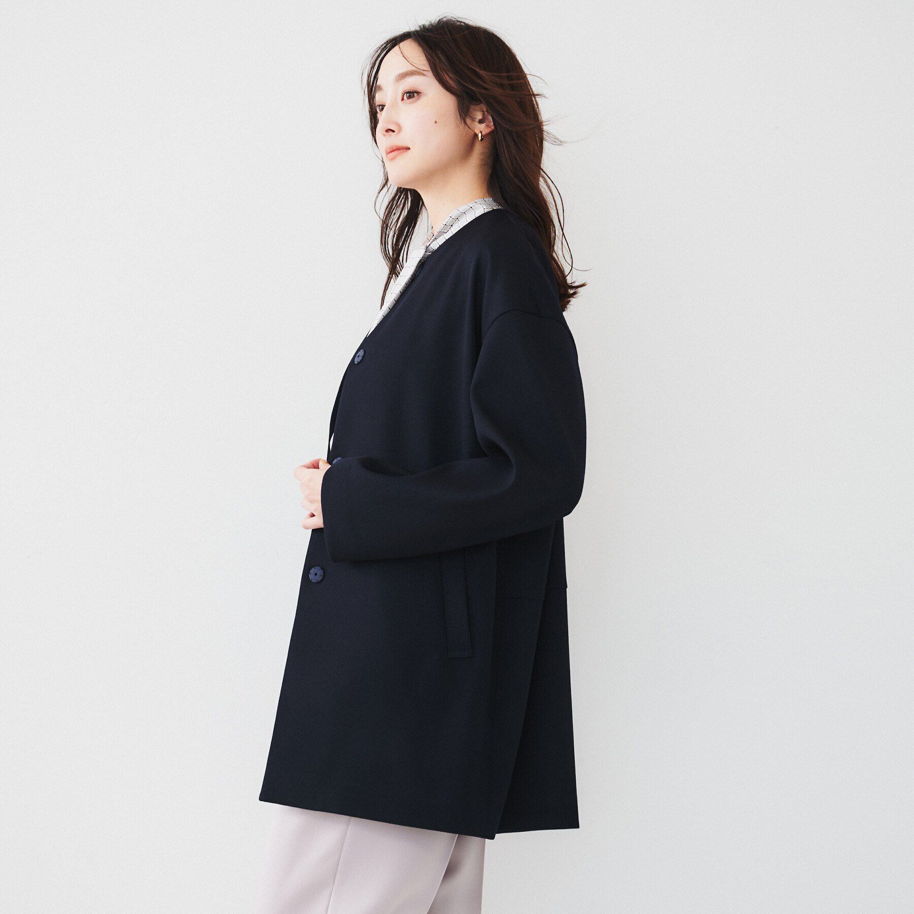 UNTITLED「ダブルクロス ノーカラーコート」|ノーカラーコート|