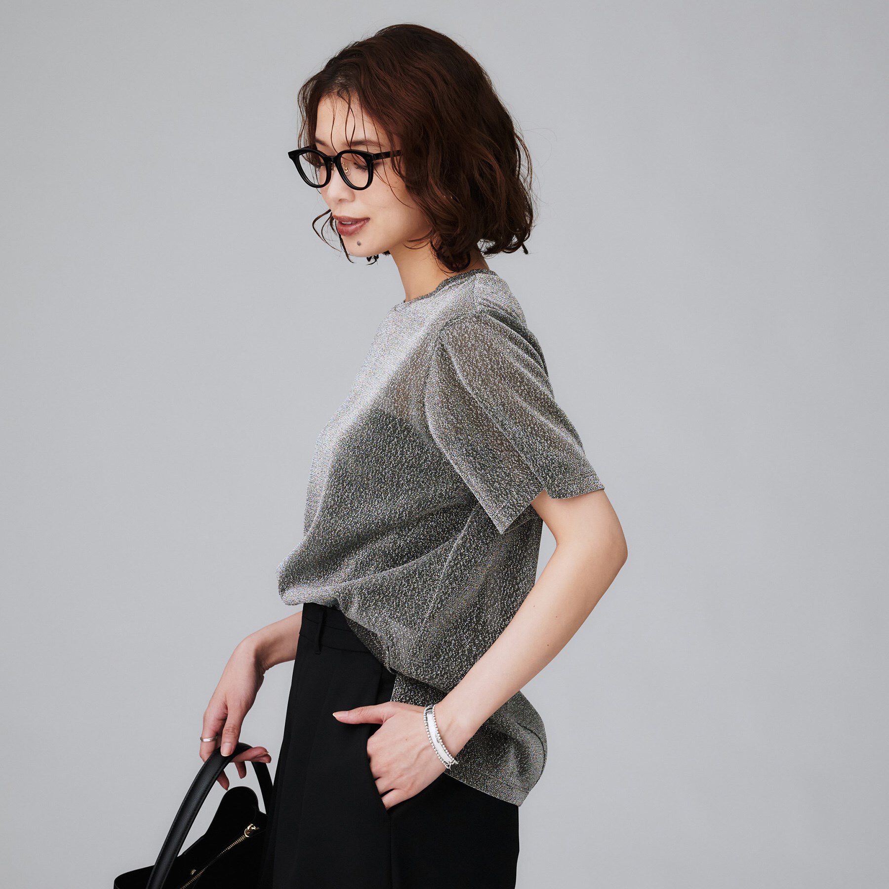 UNTITLED「【洗える】ラメシアーTシャツ」|Tシャツ・カットソー|