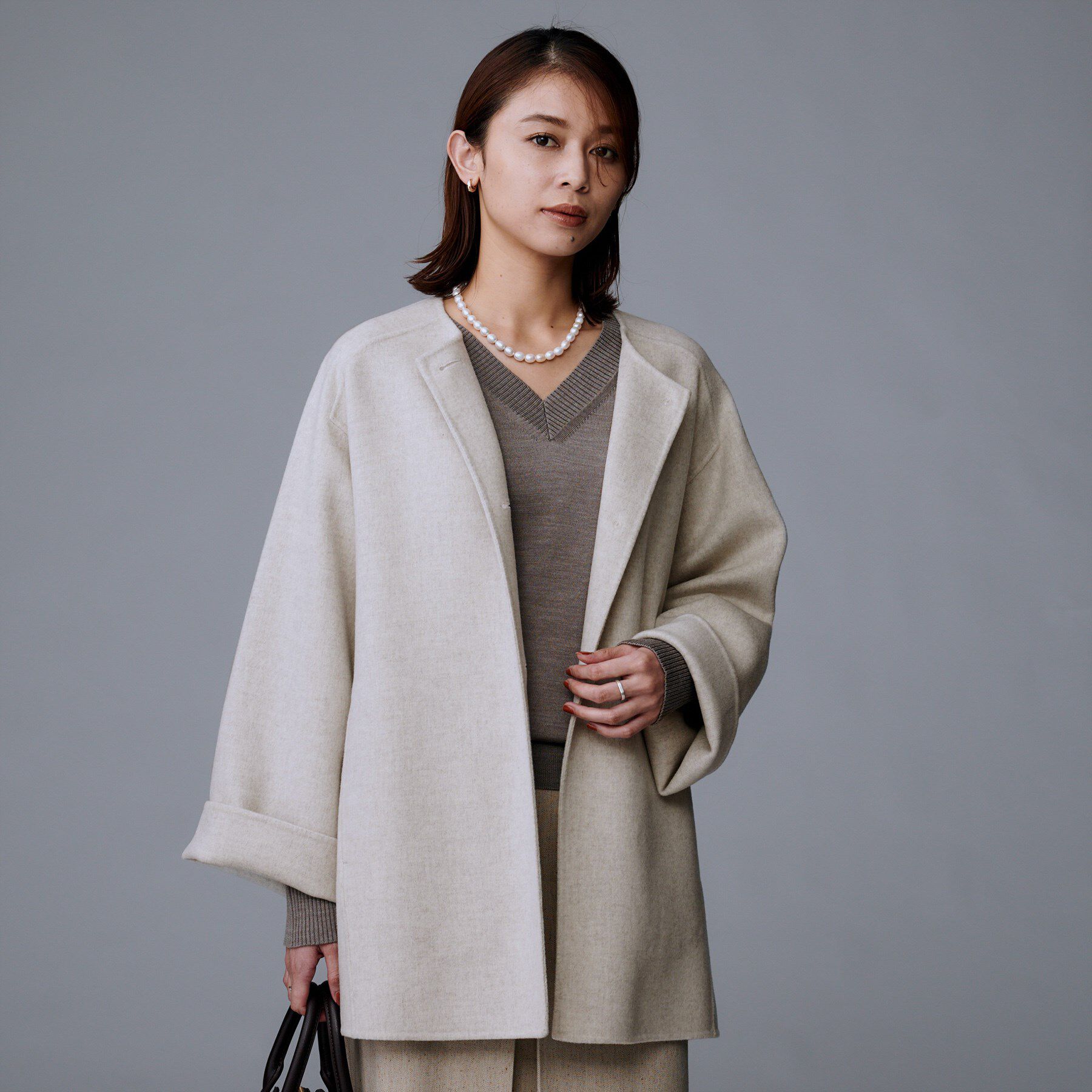 UNTITLED「【ミディ丈/軽やか】セミラグランリバー コート」|ノーカラーコート|