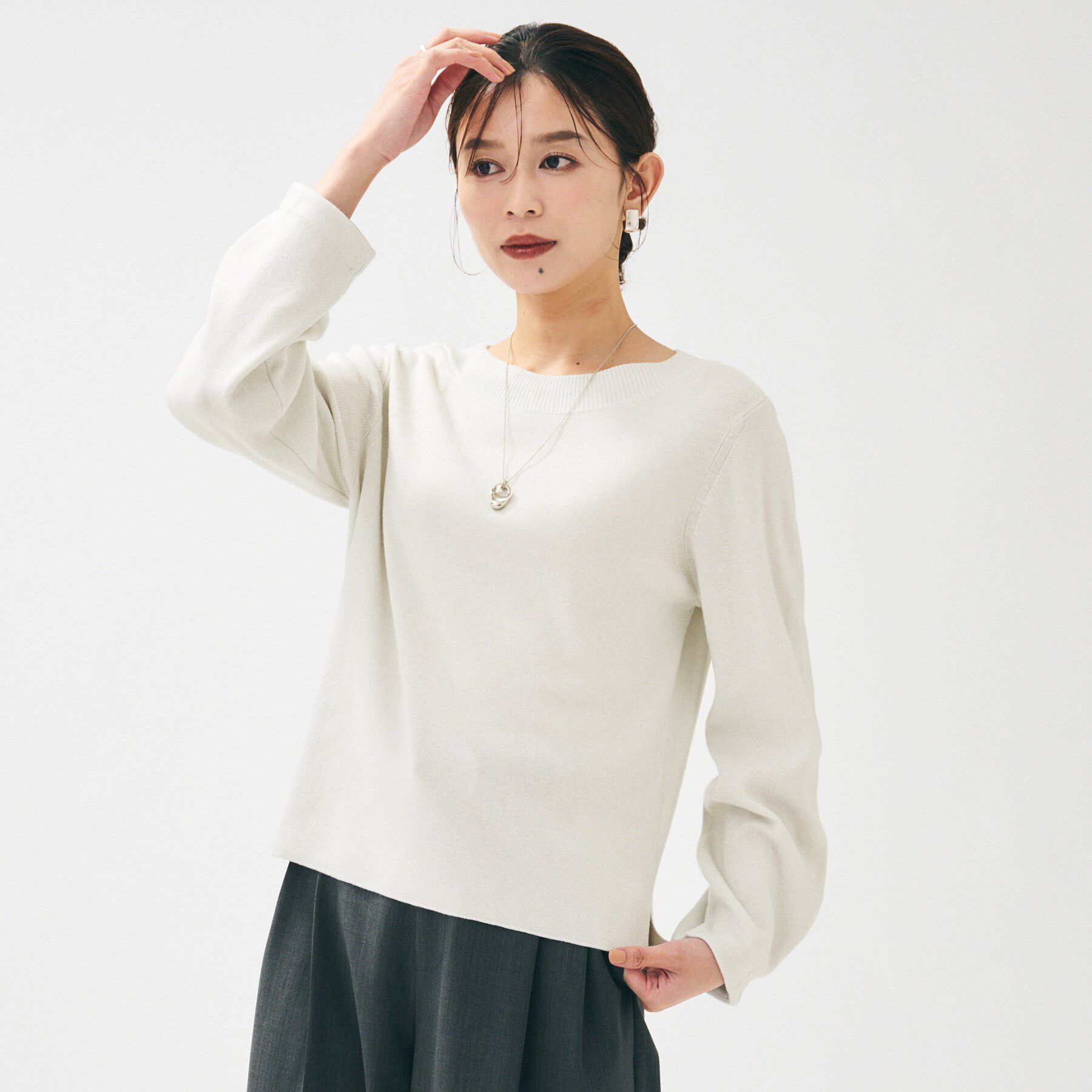 UNTITLED「【きれいめ/洗える】ラメ入りワイドボートネックニット」|ニット・セーター|