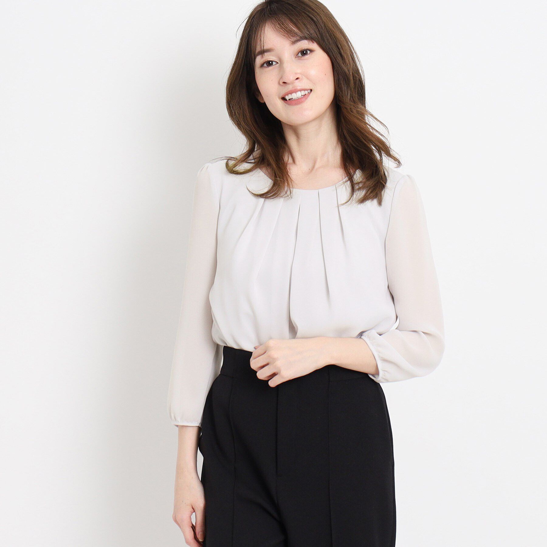 COUP DE CHANCE「【洗える／日本製／通勤】タックブラウス」|シャツ・ブラウス|ライトグレー(011