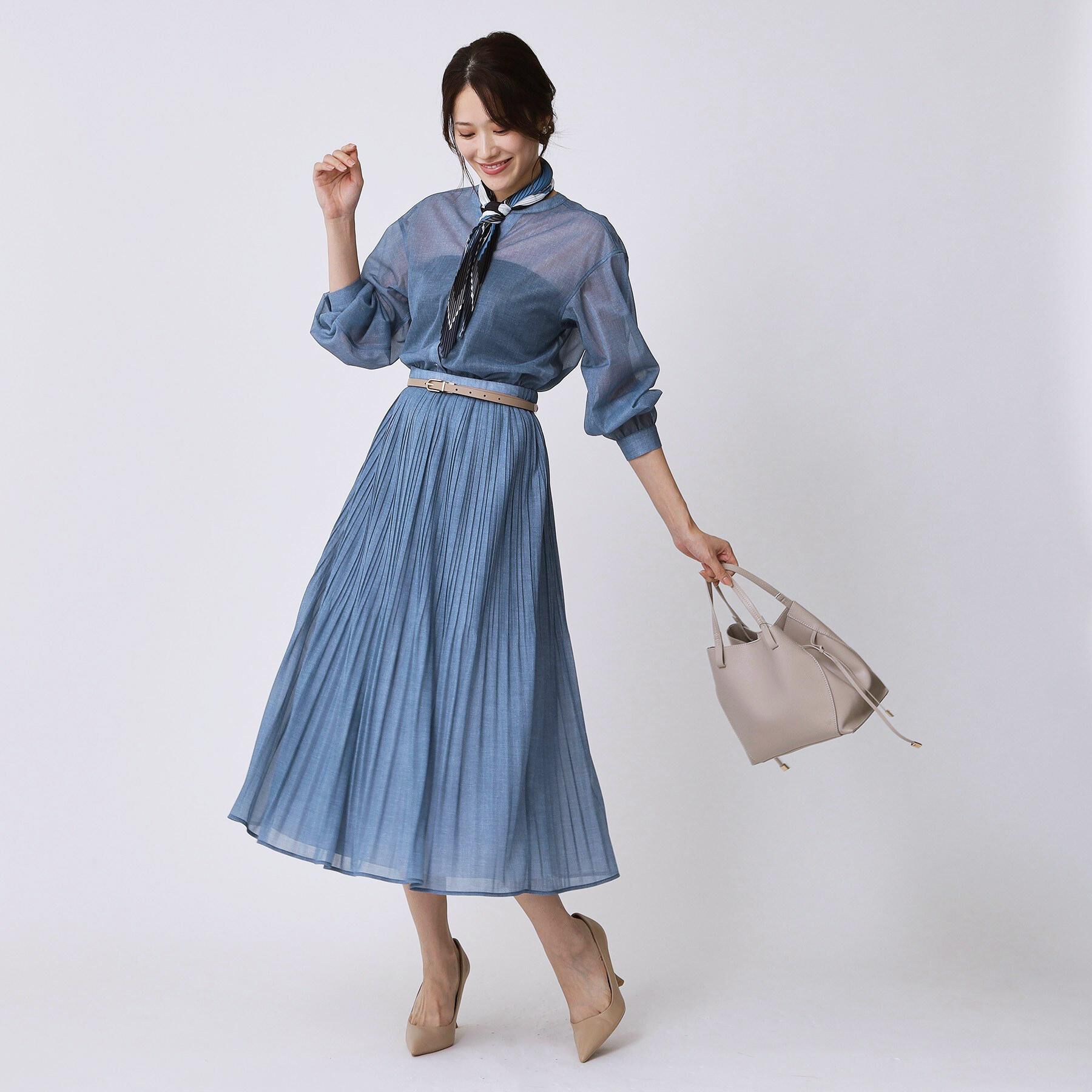 COUP DE CHANCE「【手洗い可／ウエストゴム】デニム柄プリントのプリーツスカート」|スカート|