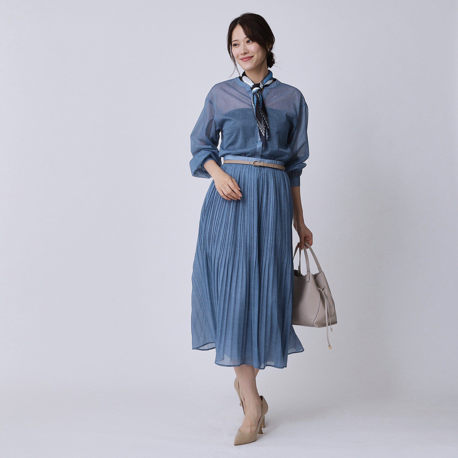 COUP DE CHANCE「【手洗い可／ウエストゴム】デニム柄プリントのプリーツスカート」|スカート|