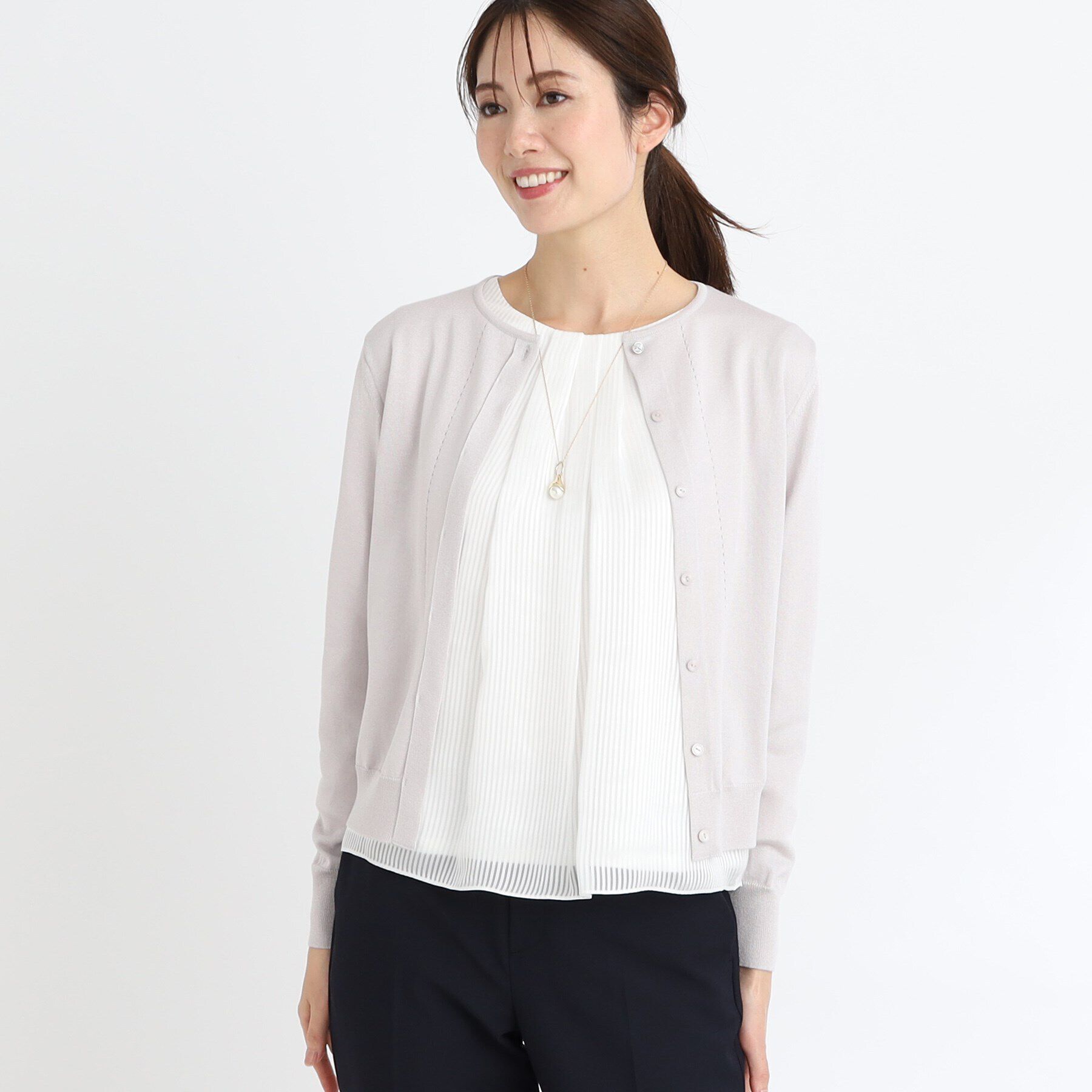 Reflect「【WEB限定カラーあり／アンサンブル可】比翼仕立てニットカーディガン」|カーディガン|