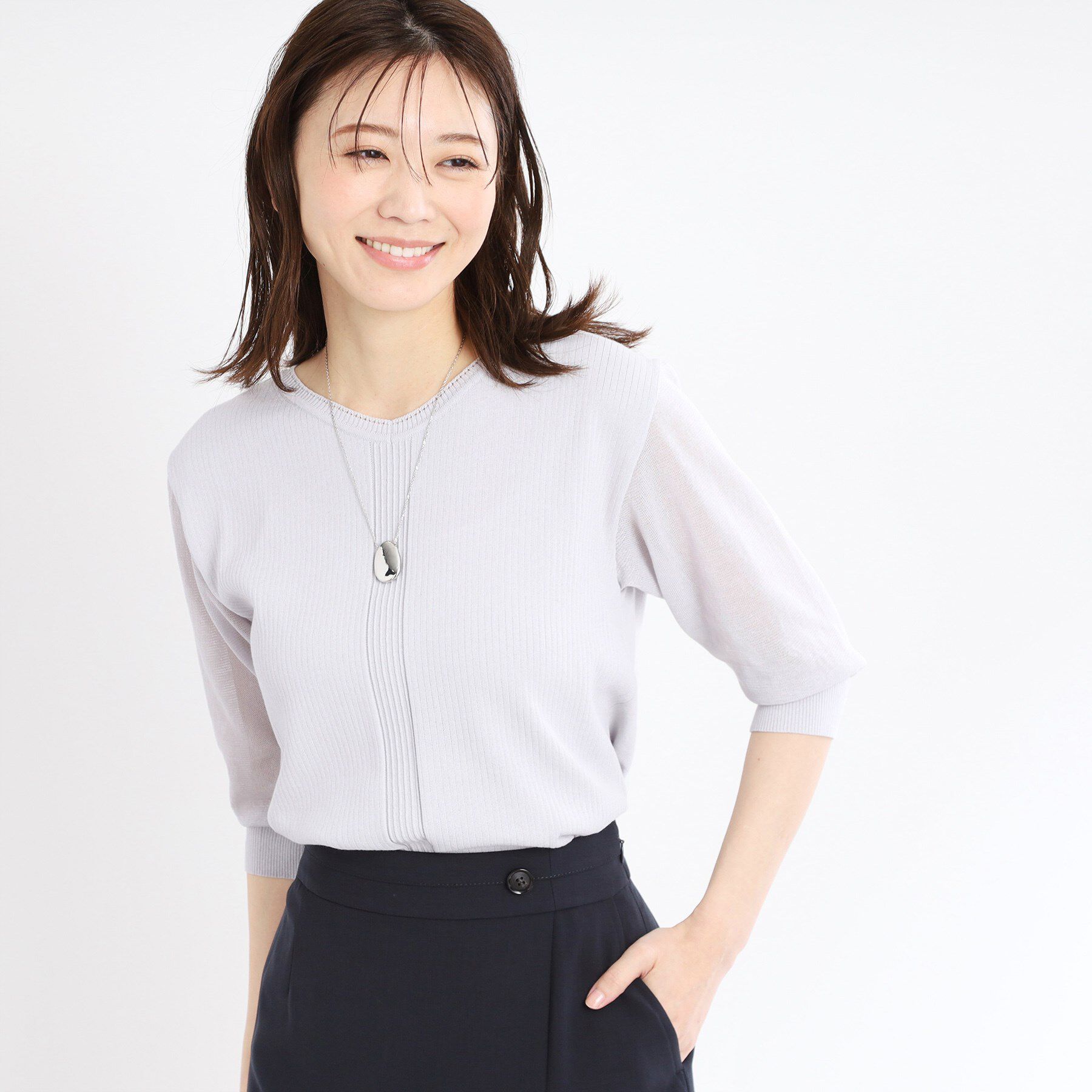 Reflect「【WEB先行カラーあり／手洗い可】透かし柄デザインニット」|ニット・セーター|ライトグレー(011