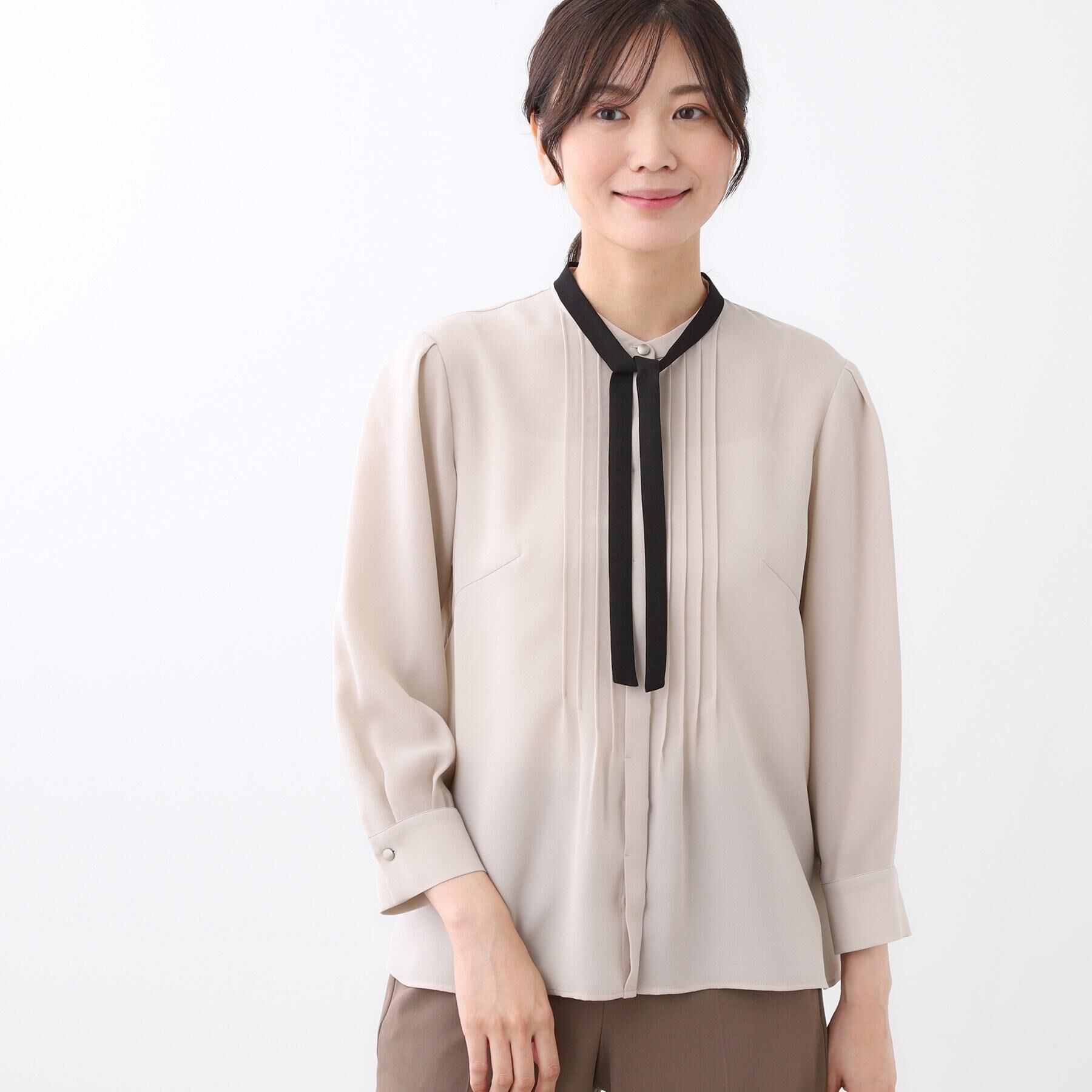 Reflect「【配色ボウタイ付き】八分袖ジョーゼットブラウス」|シャツ・ブラウス|