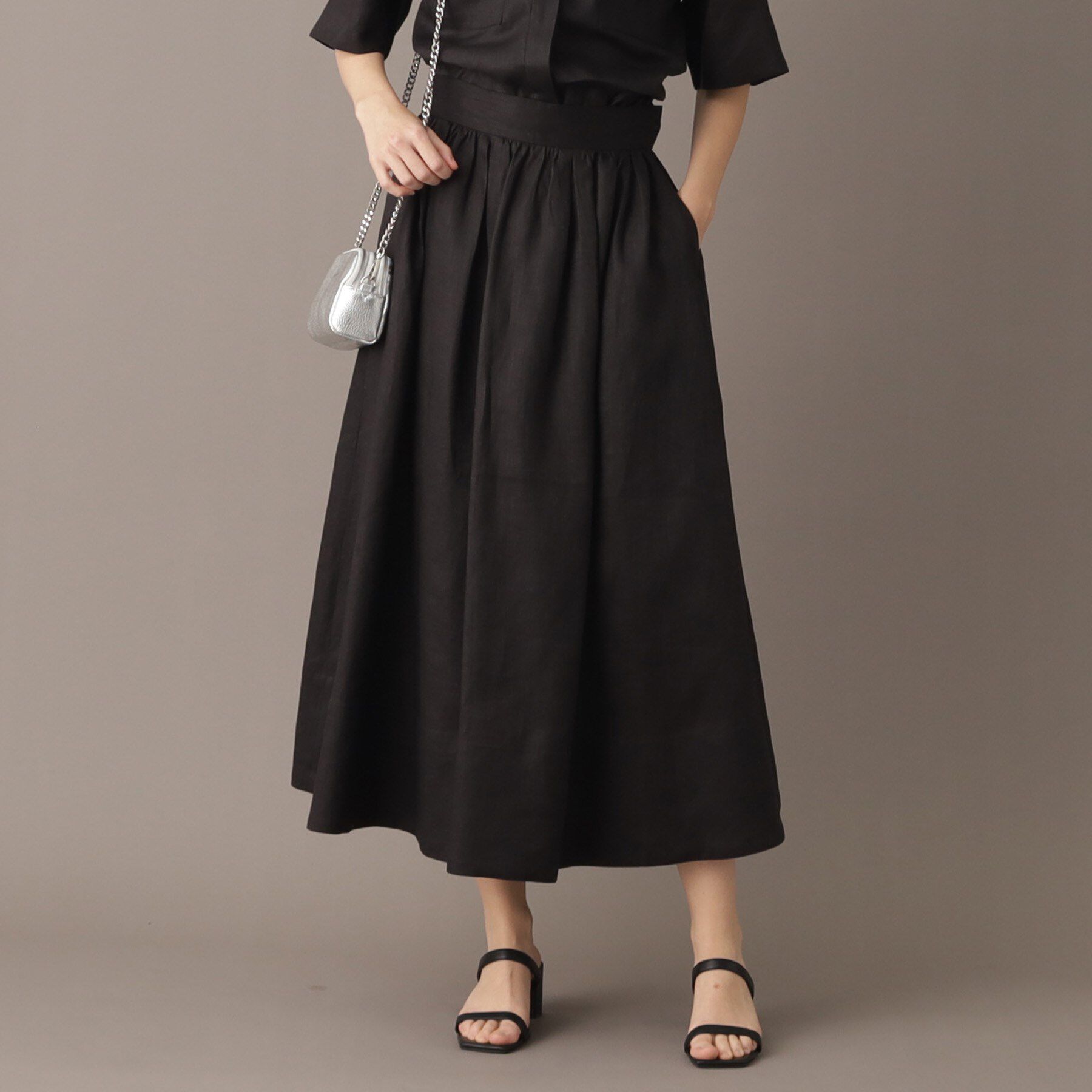 DRESSTERIOR「【洗える／ふんわり軽やか】フレンチリネンタックギャザースカート」|スカート|ブラック(019)