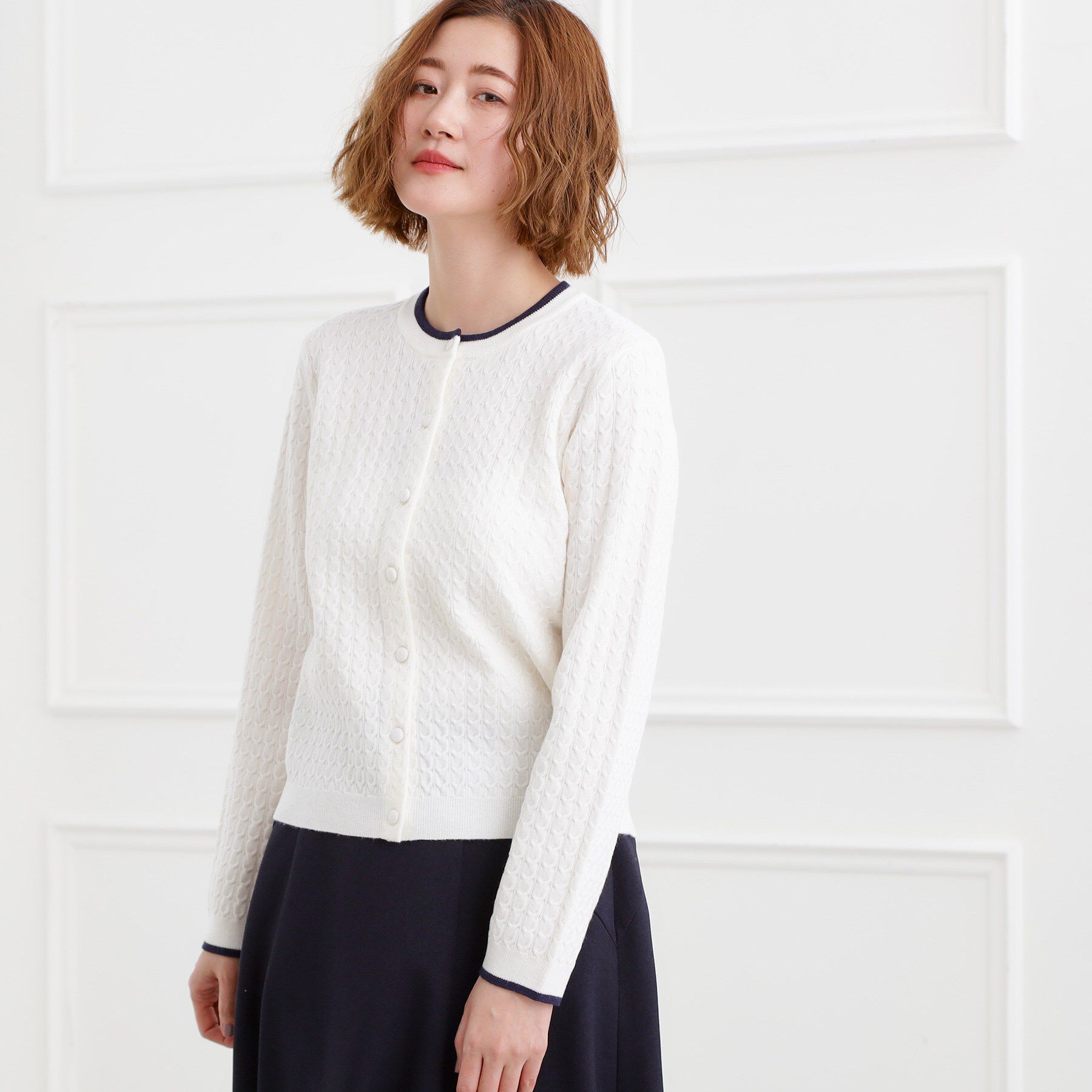 grove「ミニケーブルクルーネックカーディガン」|カーディガン|オフホワイト(003
