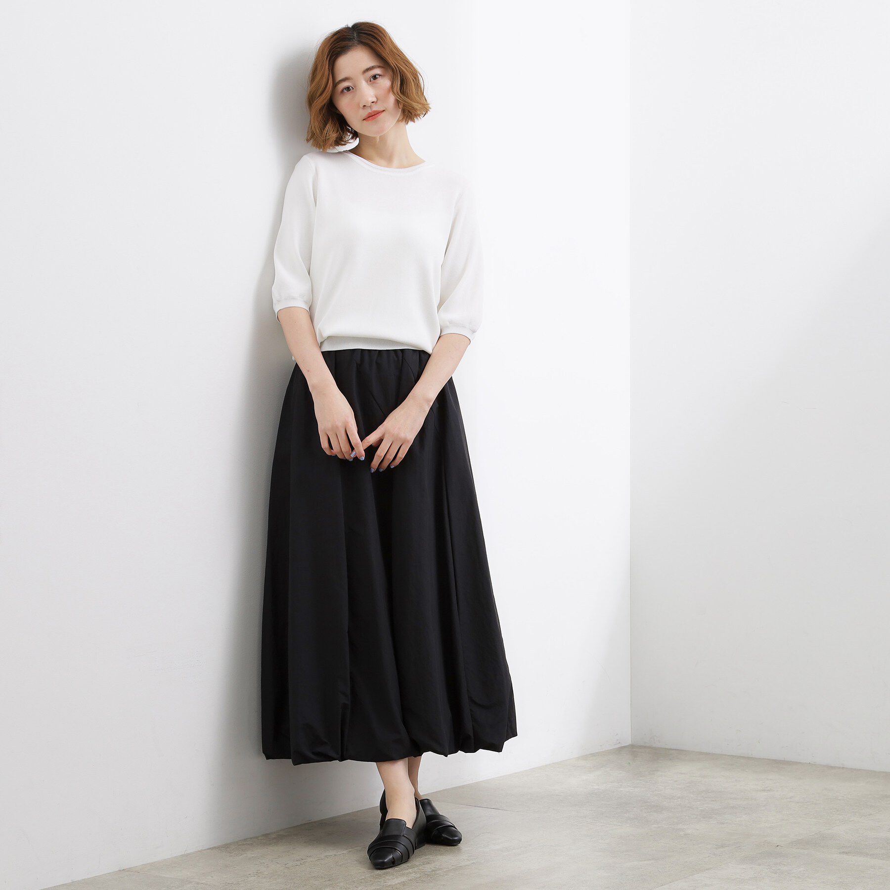 grove「【貴島明日香さん着用・シリーズ累計34万枚】やわらかドライタッチ 五分袖クルーネックニット」|ニット・セーター|