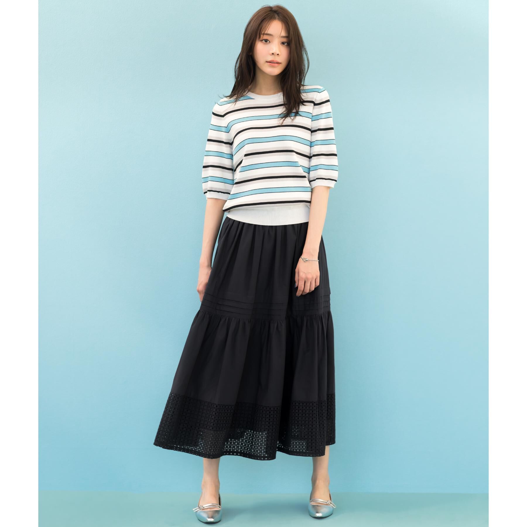 grove「【貴島明日香さん着用・シリーズ累計34万枚】やわらかドライタッチ 五分袖クルーネックニット」|ニット・セーター|