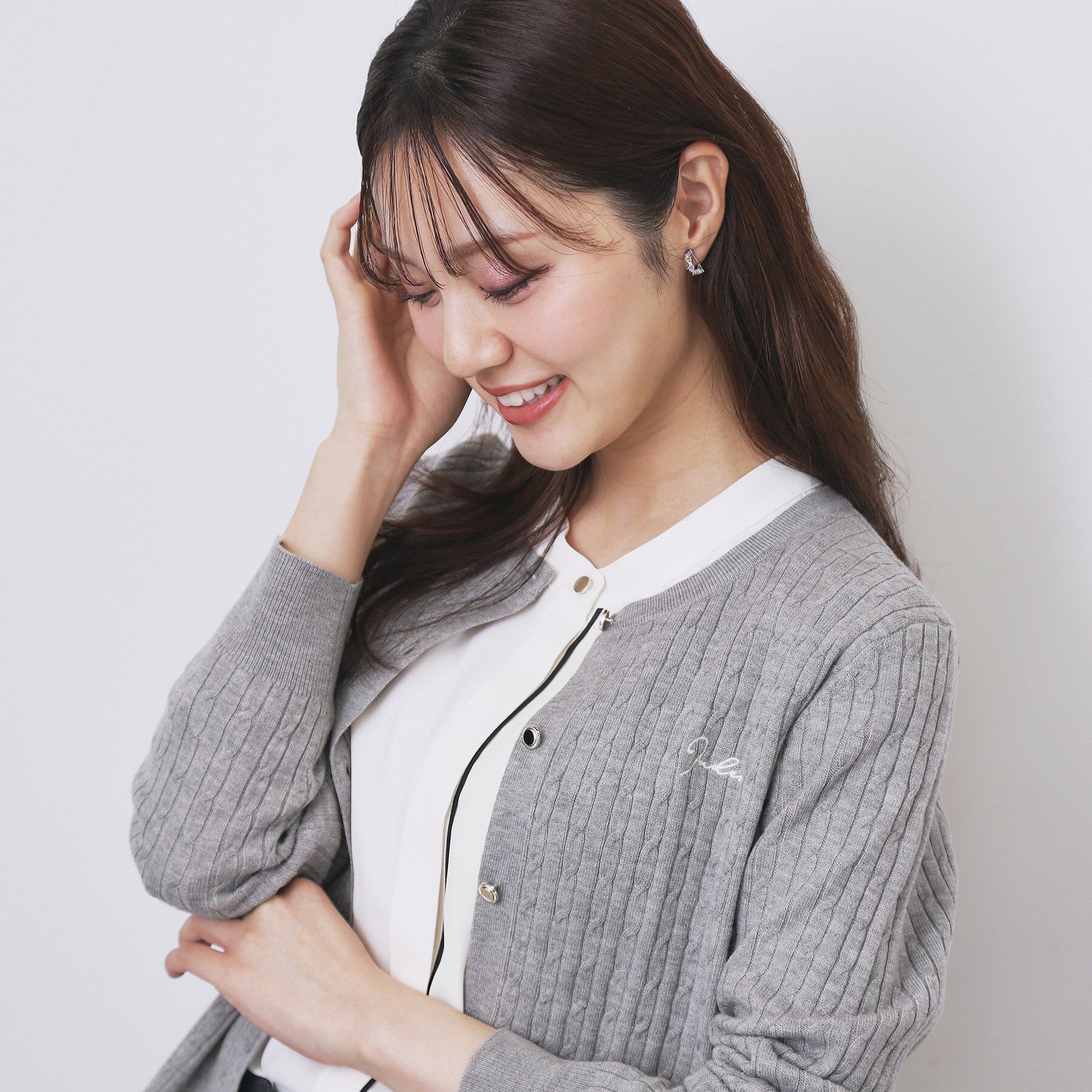 index「クルーネックケーブルカーディガン【洗濯機OK】」|カーディガン|