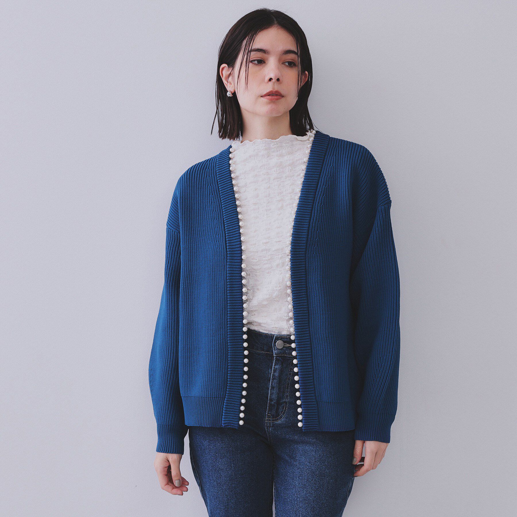 OPAQUE.CLIP「パール調ボタン付ニットカーディガン【洗濯機洗い可】」|カーディガン|