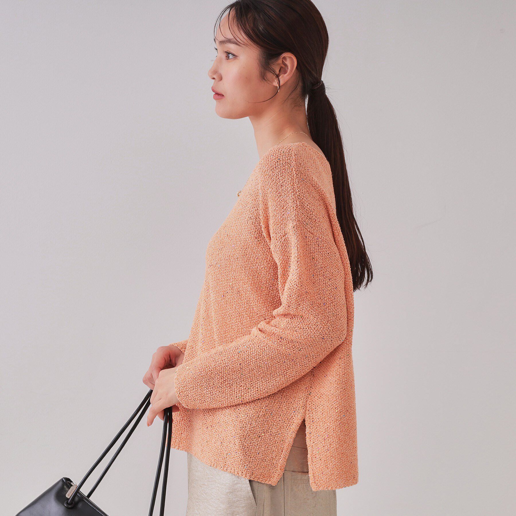 OPAQUE.CLIP「スパンコールボートネックニット【洗濯機洗い可】」|ニット・セーター|