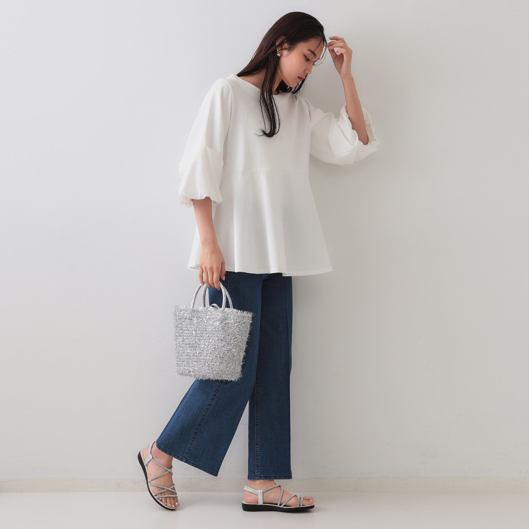 OPAQUE.CLIP「ボリュームスリーブペプラムトップス【洗濯機洗い可】」|Tシャツ・カットソー|