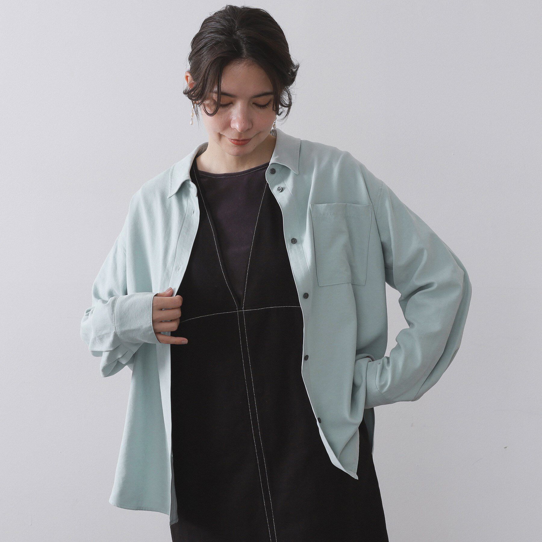 OPAQUE.CLIP「スエードライクシャツ【洗濯機OK】」|シャツ・ブラウス|ミントグリーン(02