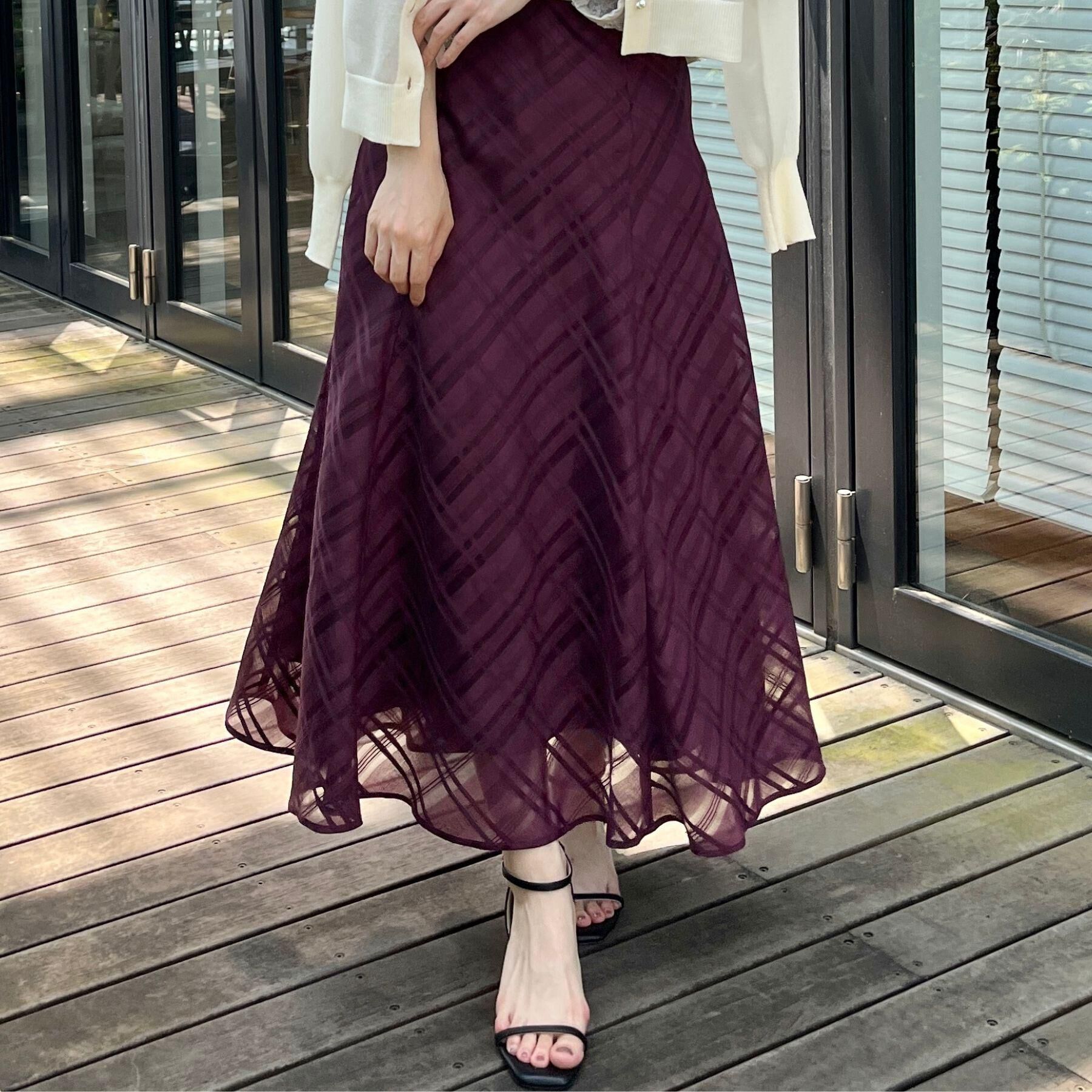 Couture broach「【美シルエット・通勤】シアーチェックオーガンジースカート」|スカート|ボルドー(064)