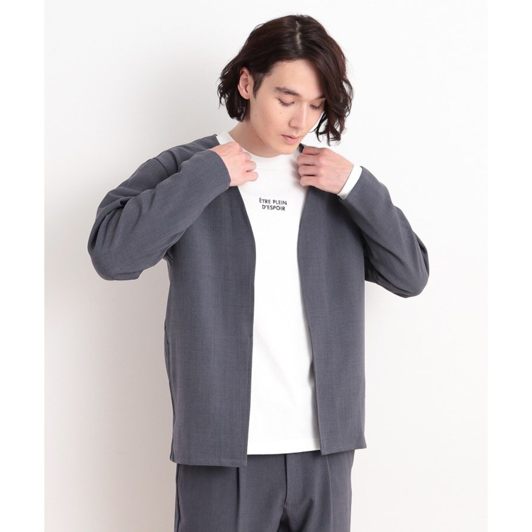 THE SHOP TK「【CAVIAN/キャビアン】リサイクルシャークスキンノーカラーカーディガン セットアップ可」|カーディガン|