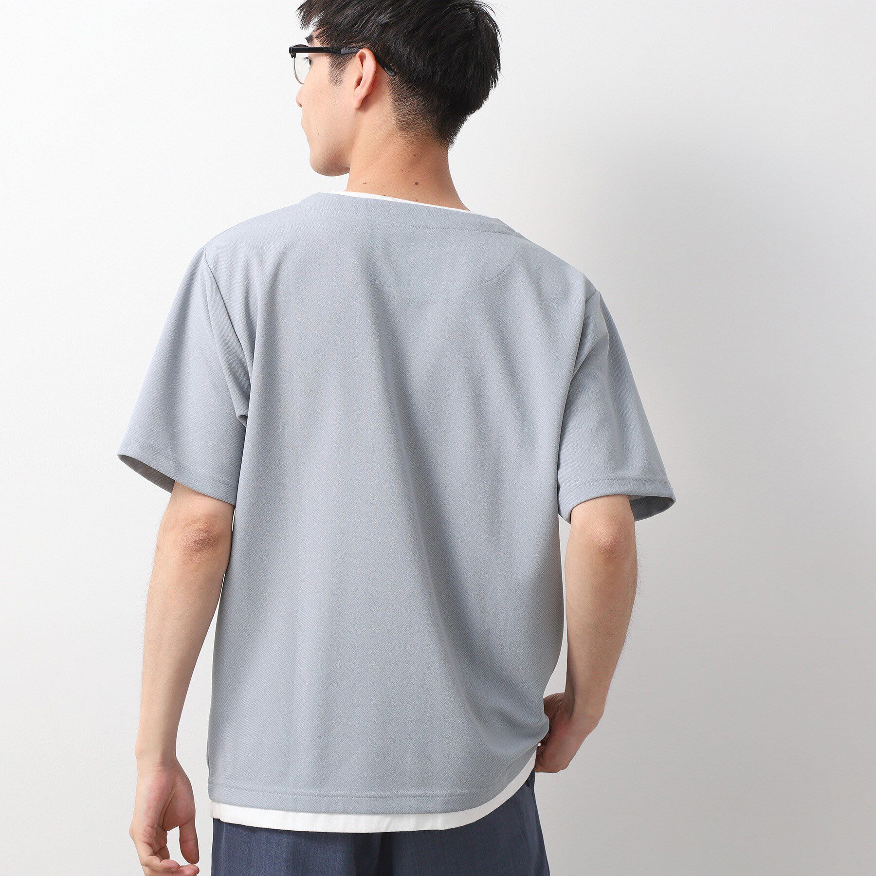 THE SHOP TK「ツイルキーネック半袖Tシャツ 【接触冷感/洗濯機OK】」|Tシャツ・カットソー|