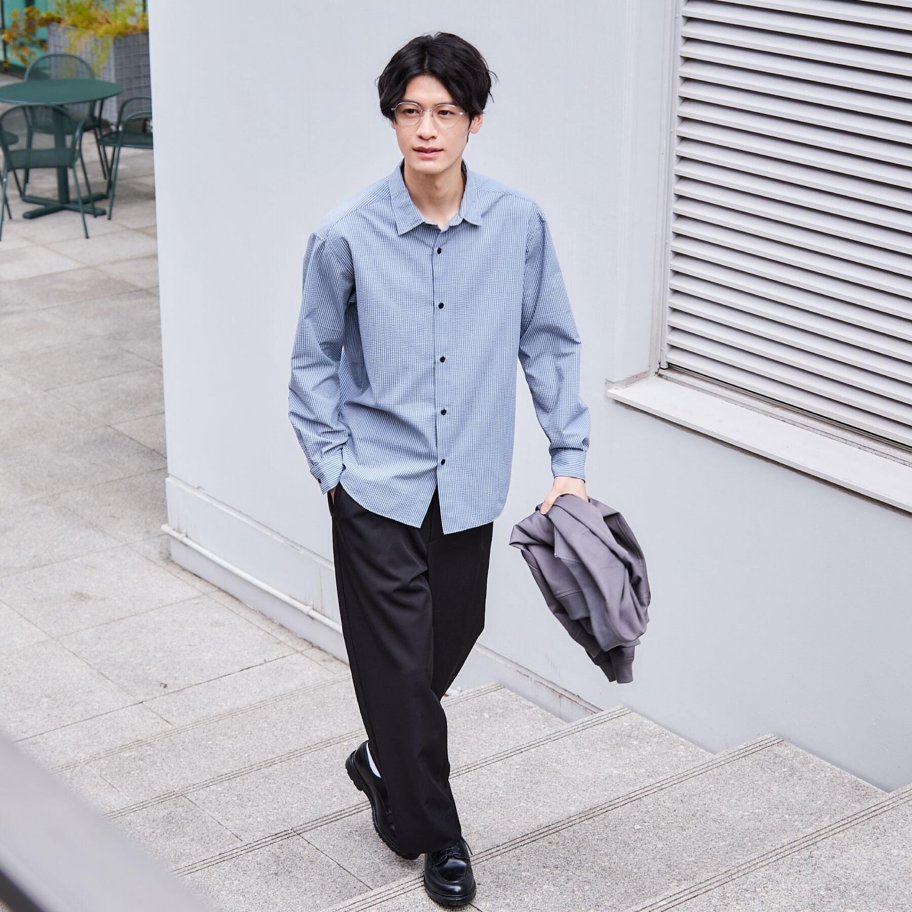 THE SHOP TK「【爽やかで好印象】サッカーストライプシャツ 洗濯機OK」|シャツ・ブラウス|