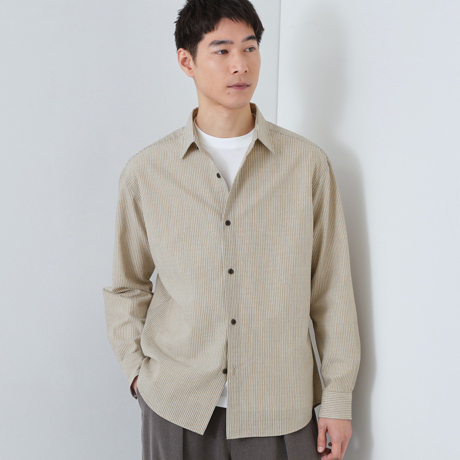 THE SHOP TK「【爽やかで好印象】サッカーストライプシャツ 洗濯機OK」|シャツ・ブラウス|