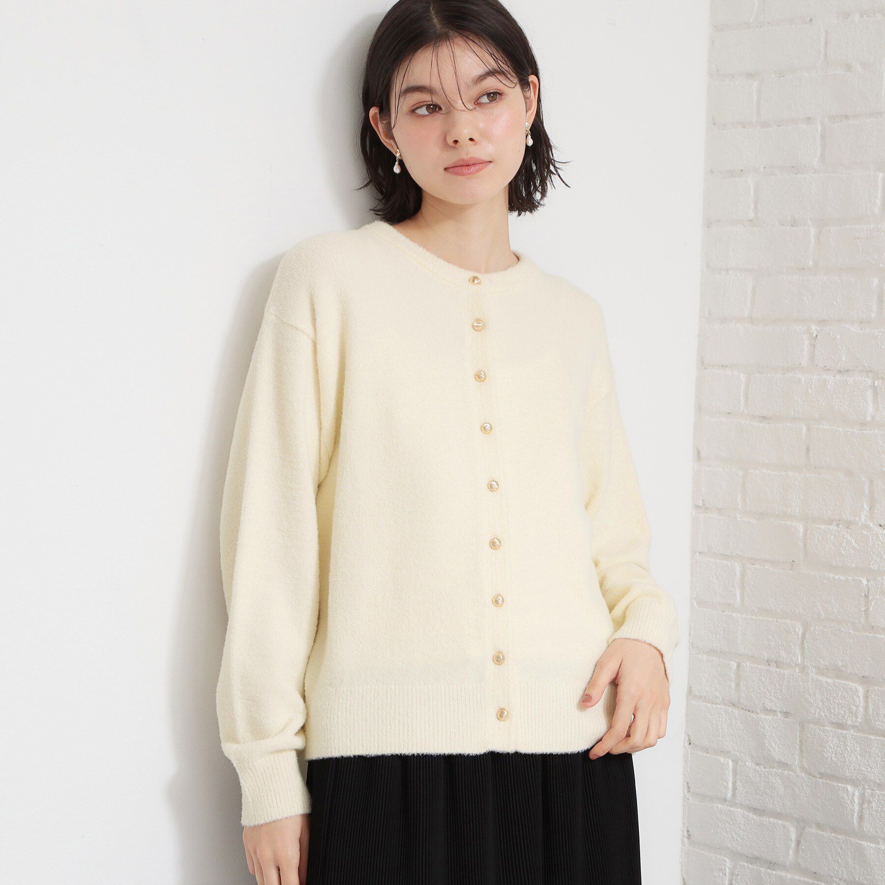 THE SHOP TK「ふわふわミニシャギー クルーネックカーディガン」|カーディガン|アイボリー(004)