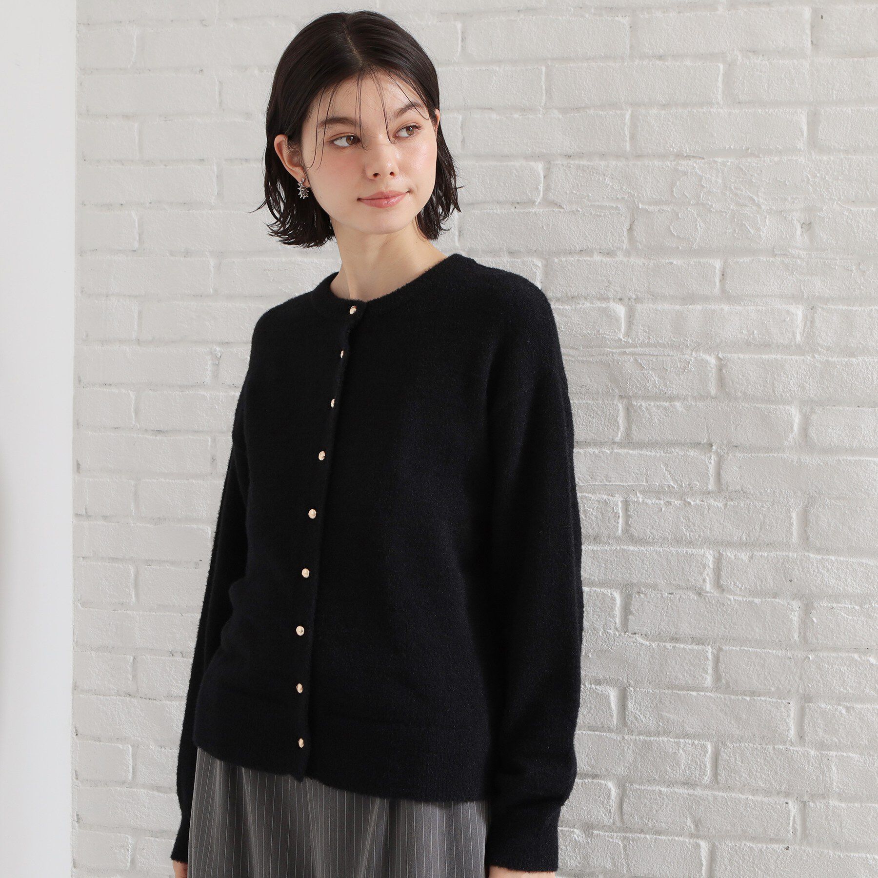 THE SHOP TK「ふわふわミニシャギー クルーネックカーディガン」|カーディガン|