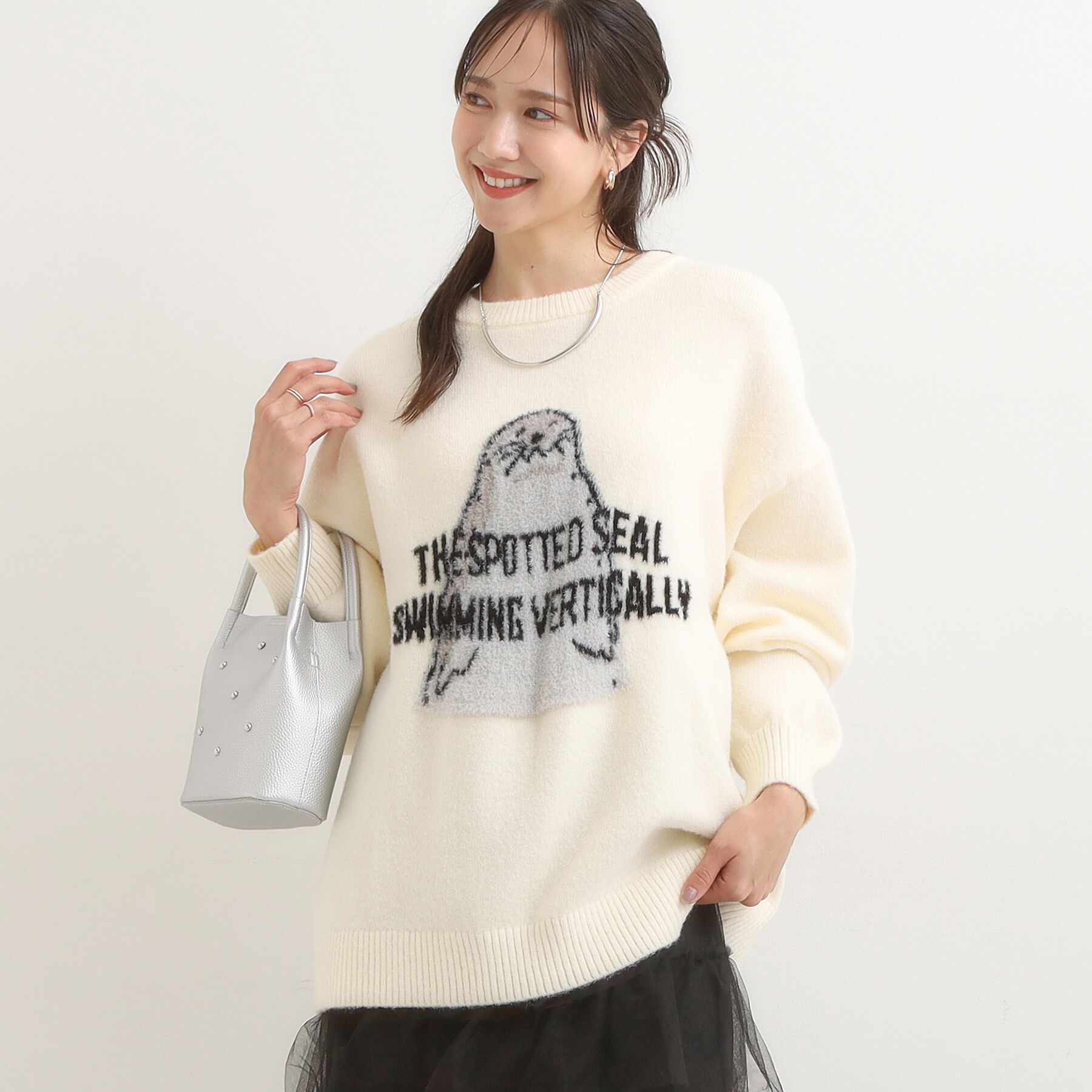 SHOO･LA･RUE「【旭山動物園応援商品】ゆるアニマル ふわふわジャカードニット」|ニット・セーター|オフホワイト(203