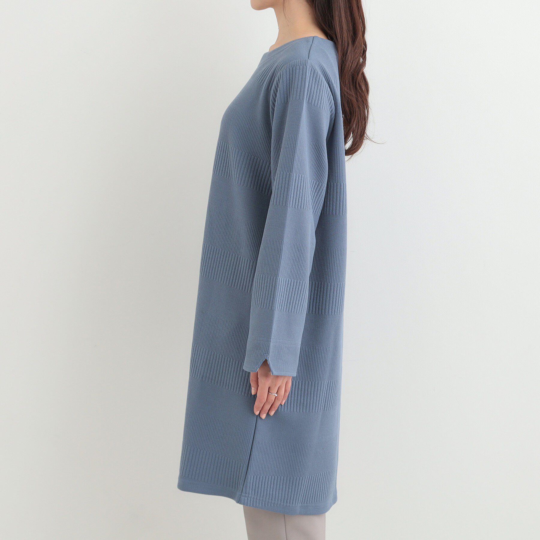 SHOO･LA･RUE「【体型カバー/洗濯機可/S-LL】お袖ストライプAラインチュニック」|チュニック|