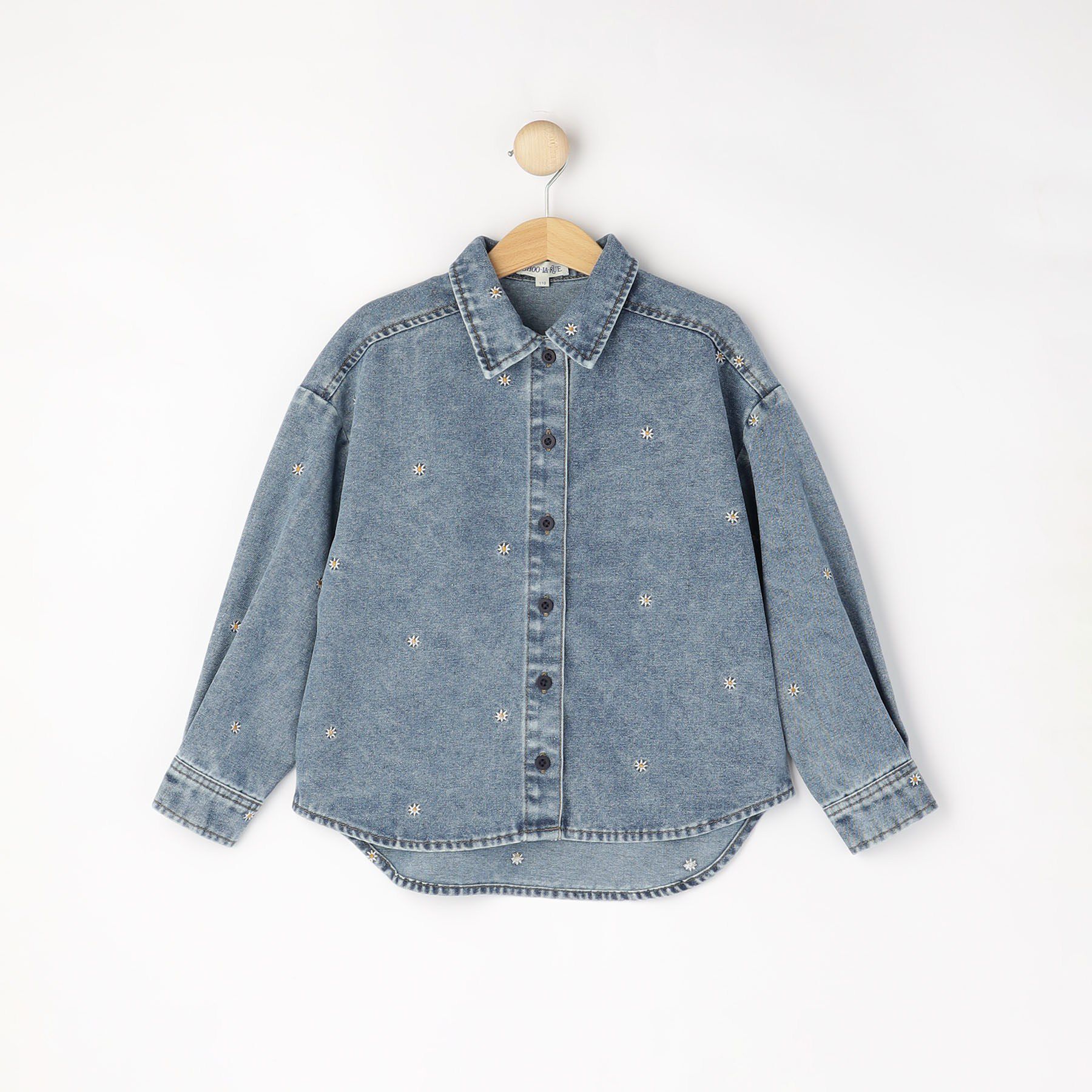 SHOO･LA･RUE「【100-150cm】フラワー刺繍デニムシャツ」|シャツ・ブラウス|ブルー(691)