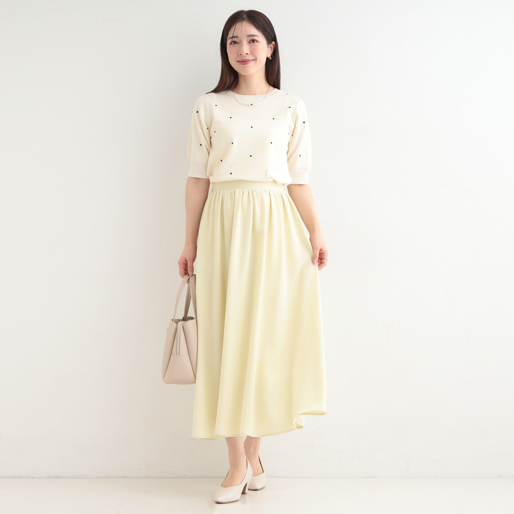 SHOO･LA･RUE「【S-LL/二の腕カバー】品よく隠せる　ドット刺繍5分袖ニット」|ニット・セーター|