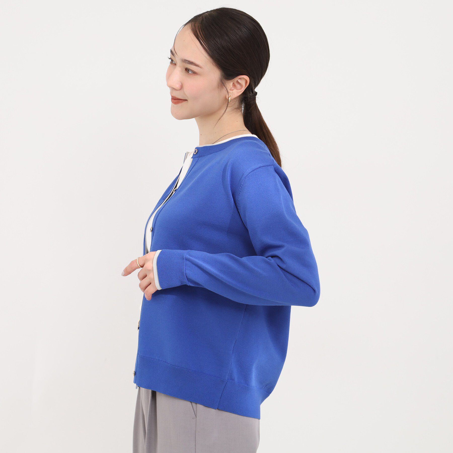 SHOO･LA･RUE「【洗濯機可/S-LL】配色がコーデのアクセントに レイヤード風クルーカーディガン」|カーディガン|