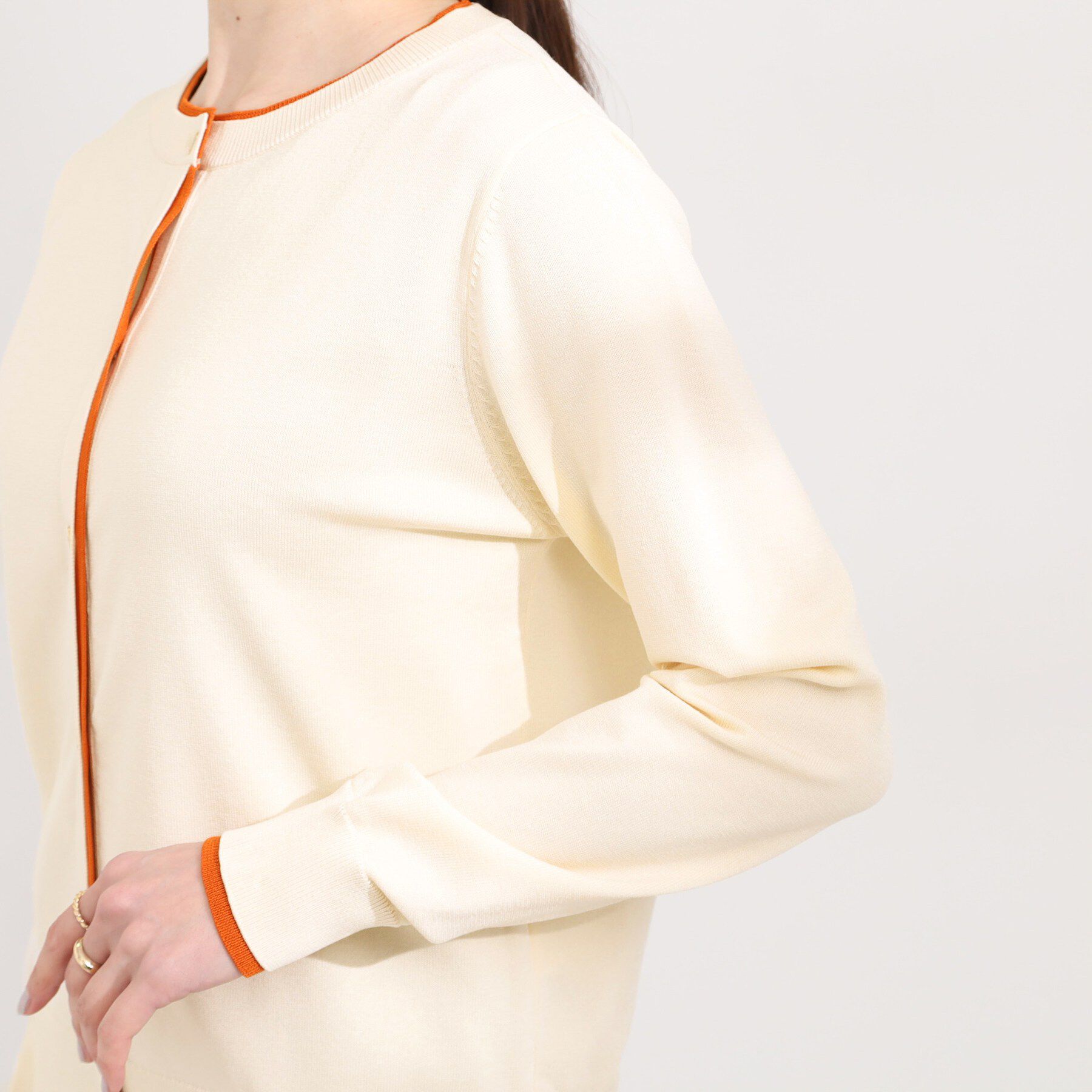 SHOO･LA･RUE「【洗濯機可/S-LL】配色がコーデのアクセントに レイヤード風クルーカーディガン」|カーディガン|