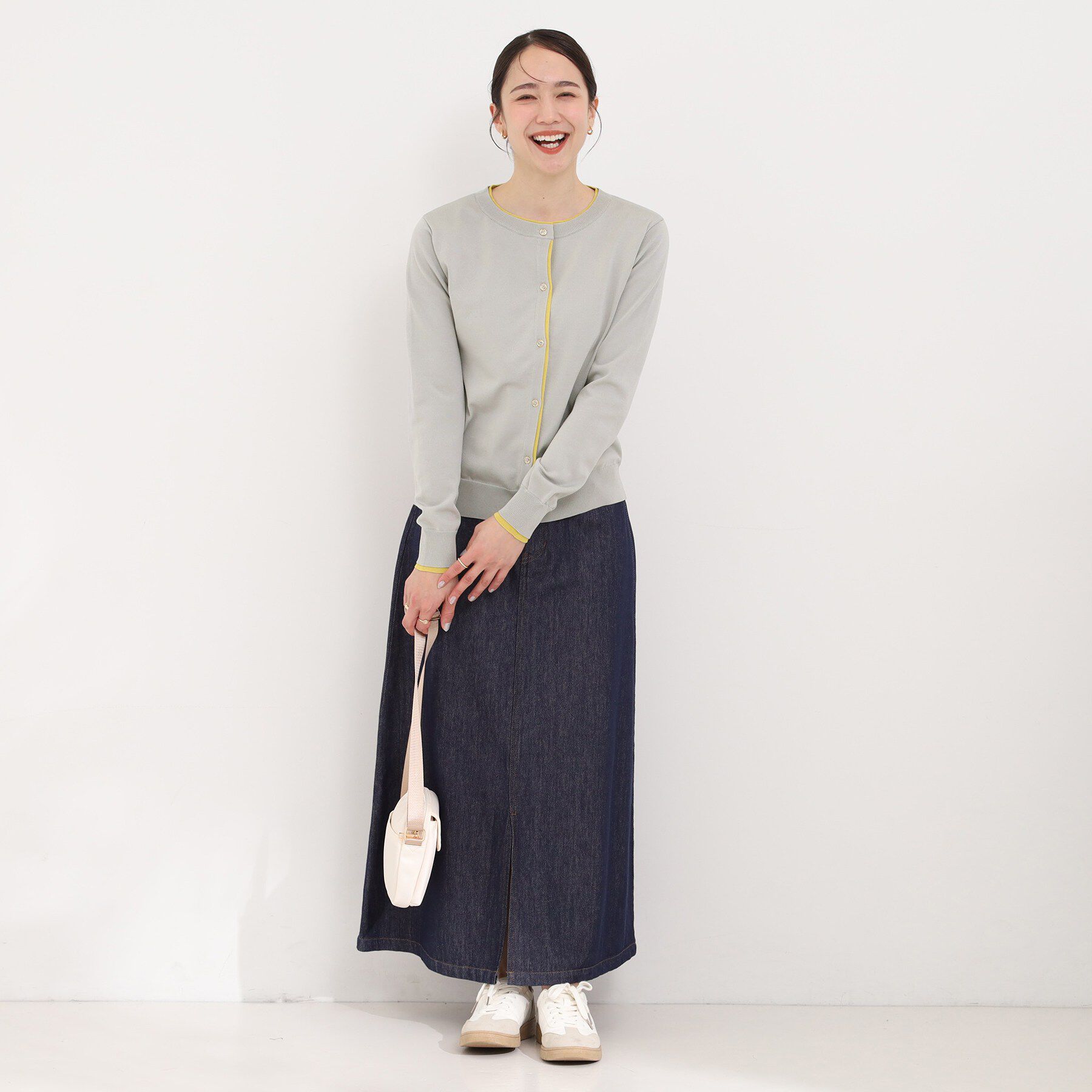 SHOO･LA･RUE「【洗濯機可/S-LL】配色がコーデのアクセントに レイヤード風クルーカーディガン」|カーディガン|