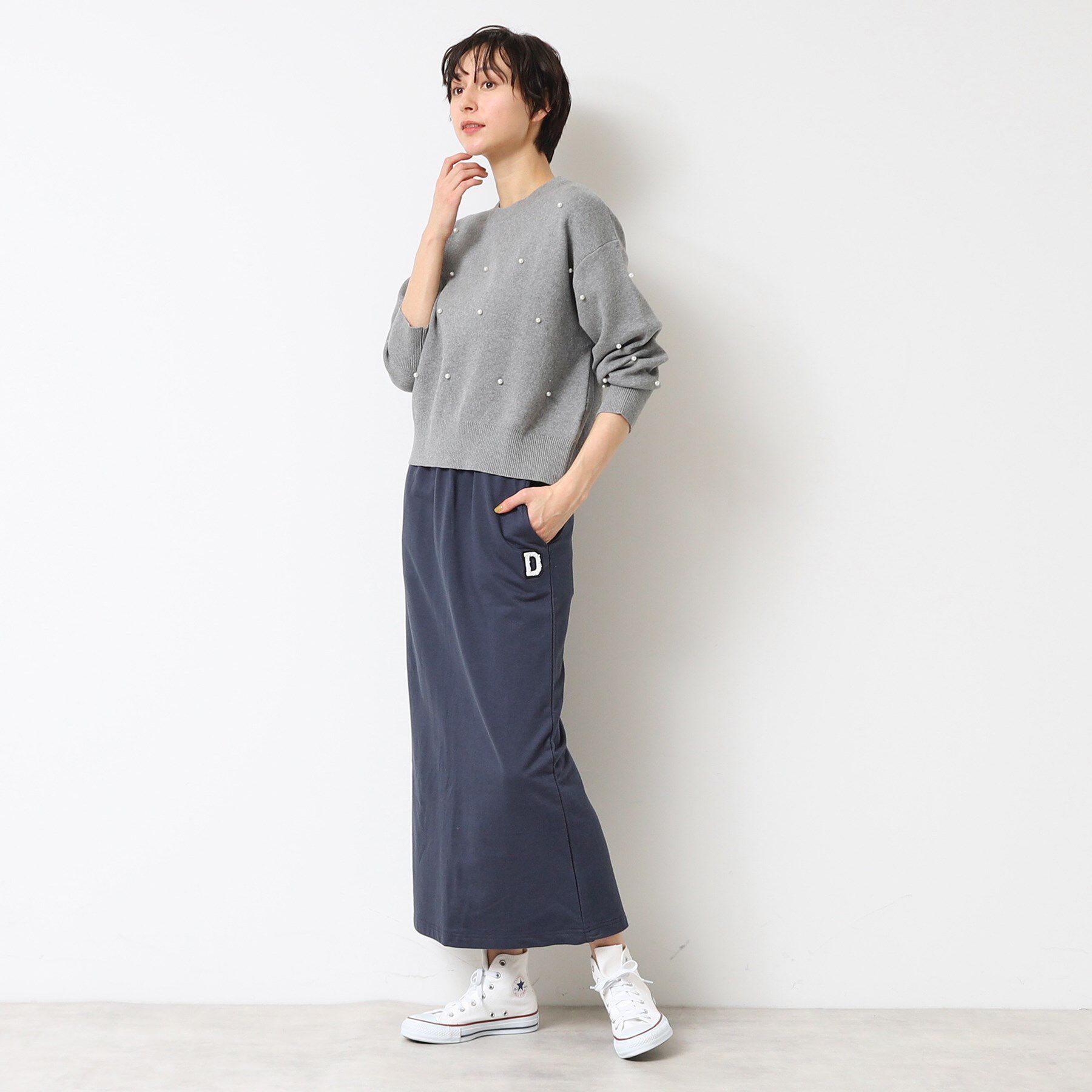 Dessin「【洗える】パール調付きクロップド丈ニット（S～L）」|ニット・セーター|