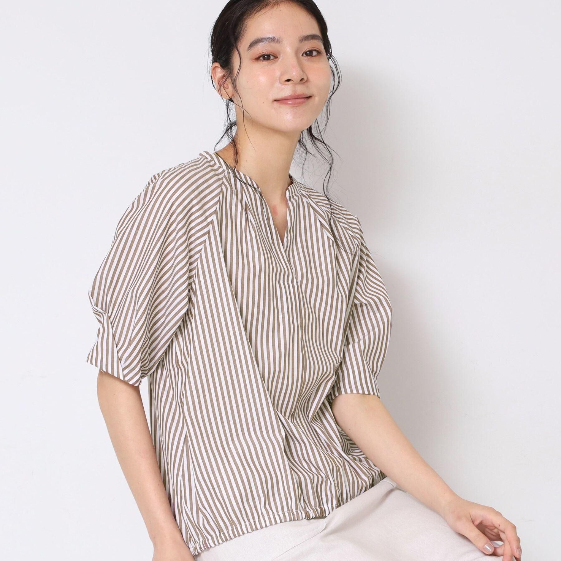 Dessin「【洗える・4サイズ展開】パフスリーブ五分袖ブラウス（XS～L）」|シャツ・ブラウス|ブラウン(344)