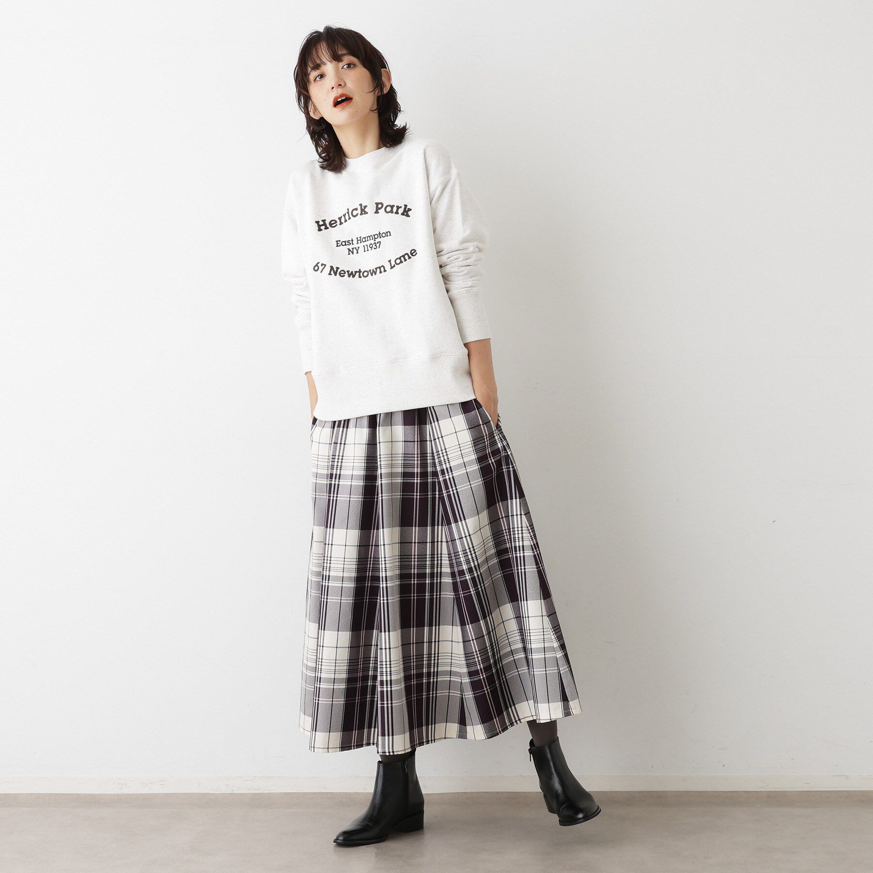 Dessin「【洗える・ウエストゴム】チェック柄フレアスカート」|スカート|