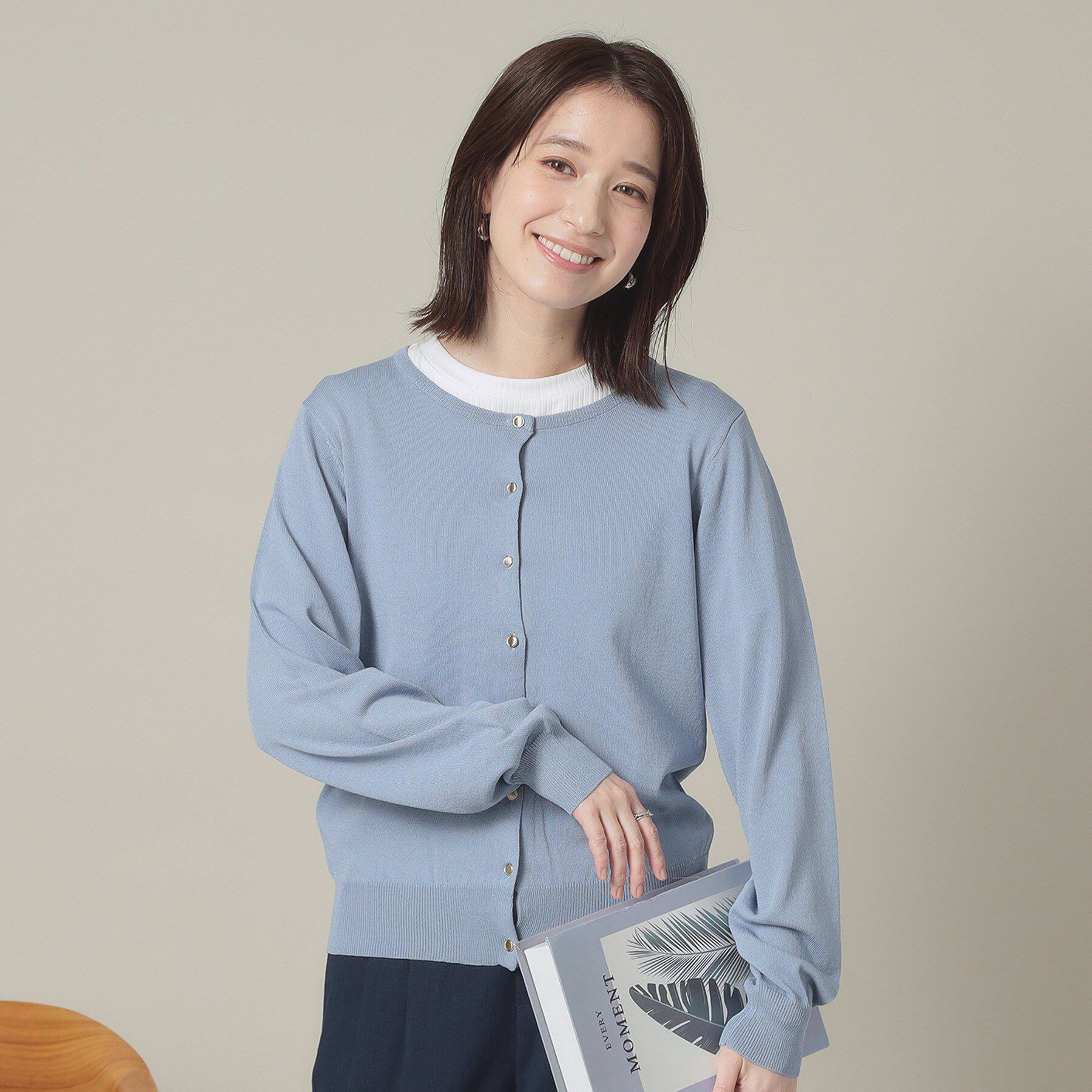 ITS&rsquo;DEMO「【UVカット／アンチピリング／手洗い可】クルーニットカーディガン」|カーディガン|サックスブルー(09