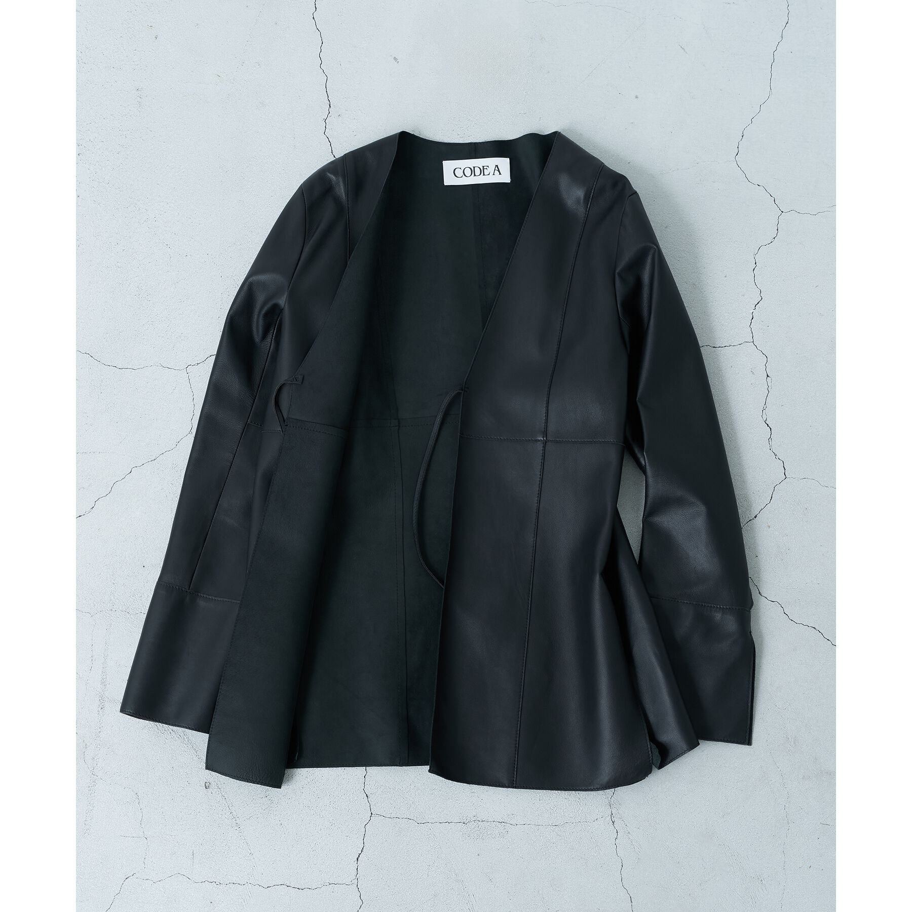 CODE A「front ribbon leather jacket」|ノーカラージャケット|