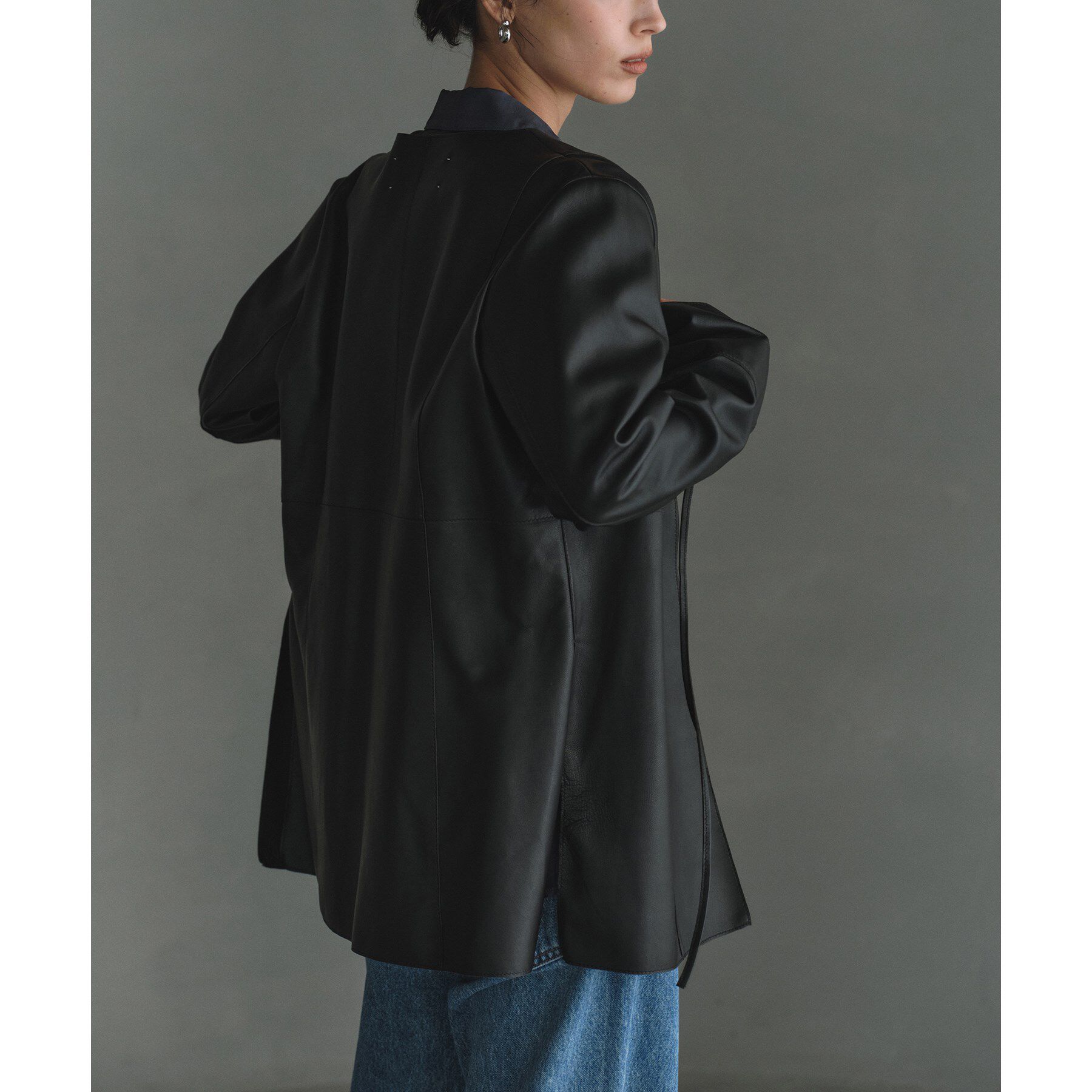 CODE A「front ribbon leather jacket」|ノーカラージャケット|