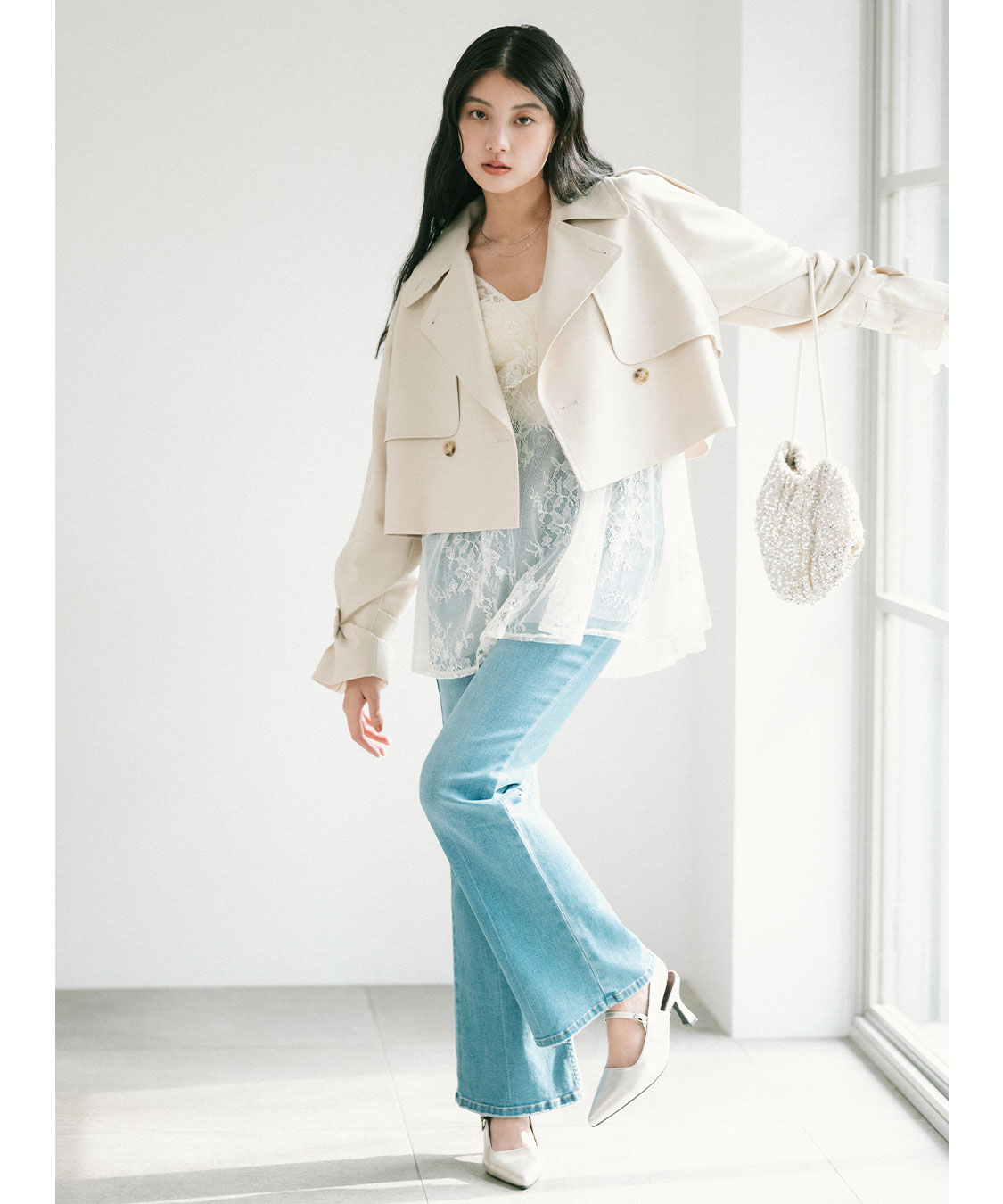 COCO DEAL「スーパーストレッチデニムフレアパンツ」|デニム|ライトブルー