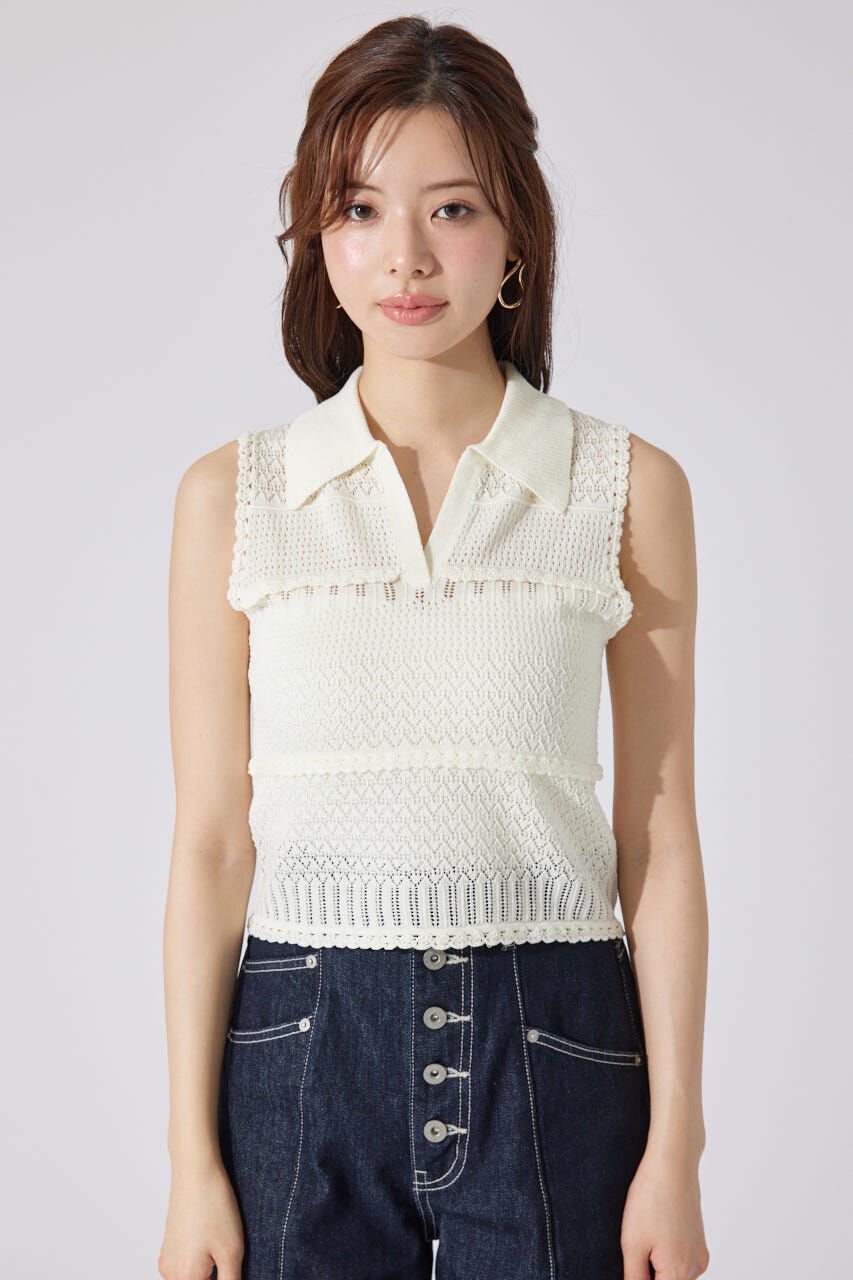 rienda「スキッパークロシェニットトップス」|シャツ・ブラウス|