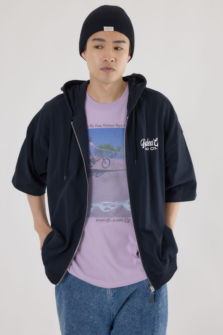 RODEO CROWNS「ハーフスリーブロゴZIPパーカー」|パーカー|BLK