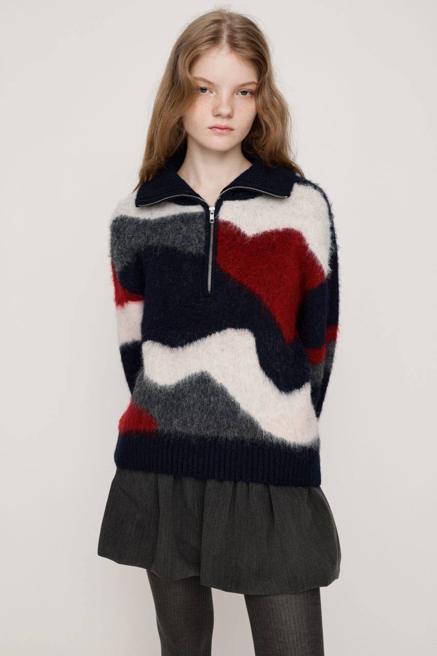 SLY「FRONT ZIP MARBLE KNIT トップス」|ニット・セーター|