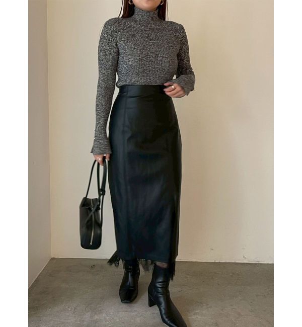 LAGUNAMOON「ヘムレースレイヤードハイウエストエコレザースカート」|スカート|