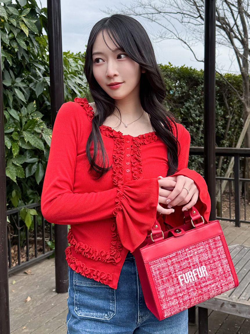 FURFUR「【WEB限定カラー】フリルカーディガン」|カーディガン|RED